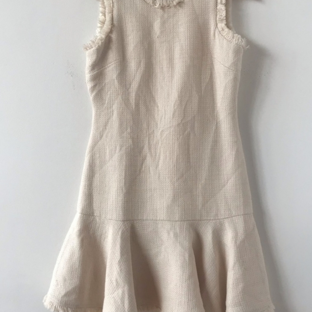 Elizabeth McKay tweed and fringed cream dress